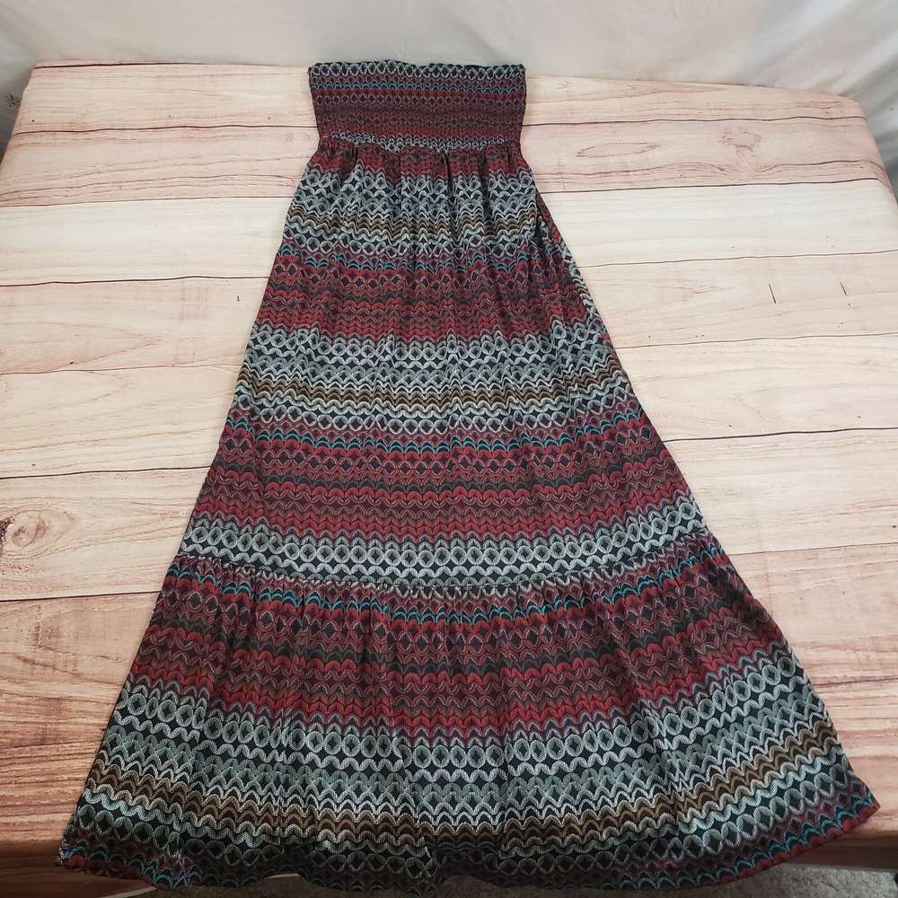 Element‎ Maxi Dress Medium Red Black Maxi Long Strapless Skateboarding Ladies